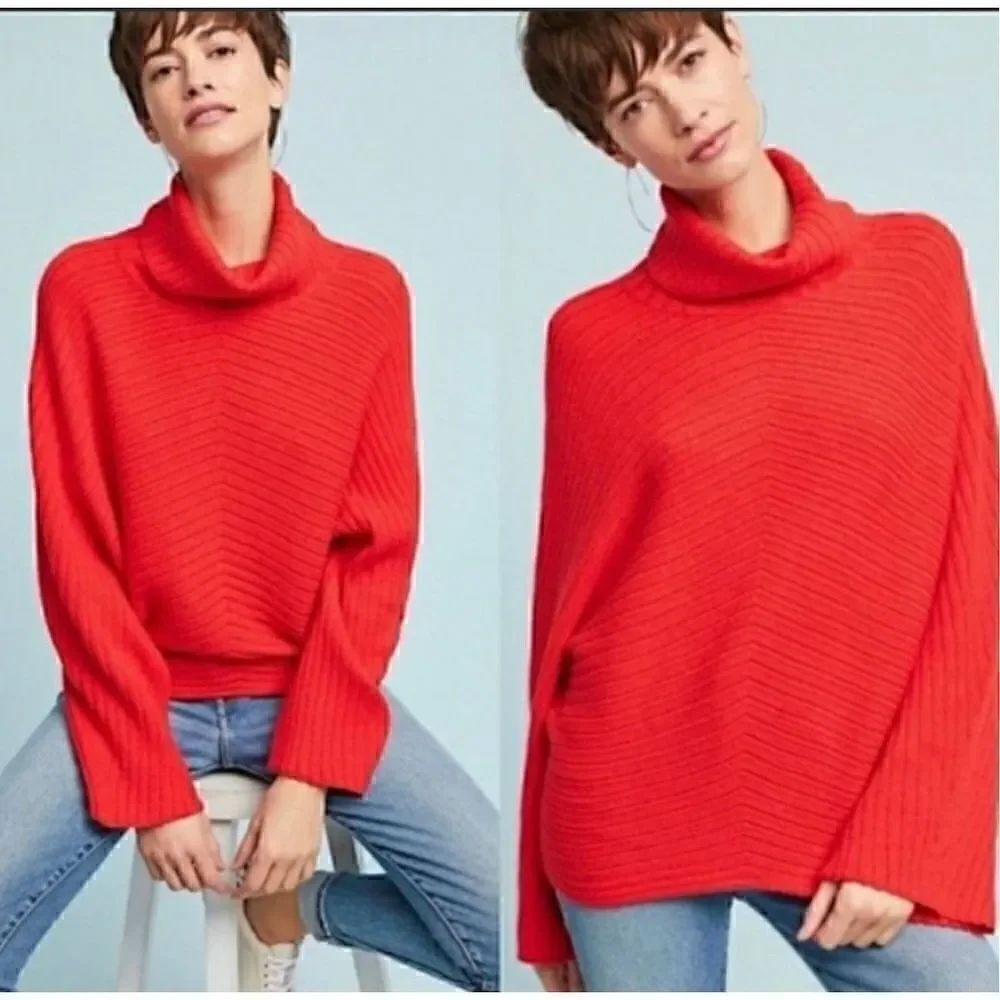 ANTHROPOLOGIE | moth red ribbed cowl neck dolman sweater XS